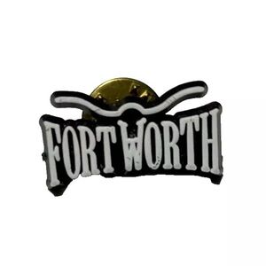 Vtg Fort Worth Texas Longhorn Lapel Hat Pin Plastic 1" Black White Lettering